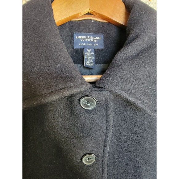 American Eagle Outfitters Black 80% Wool Blend Coat Jacket Pocket Size Medium - Picture 4 of 4